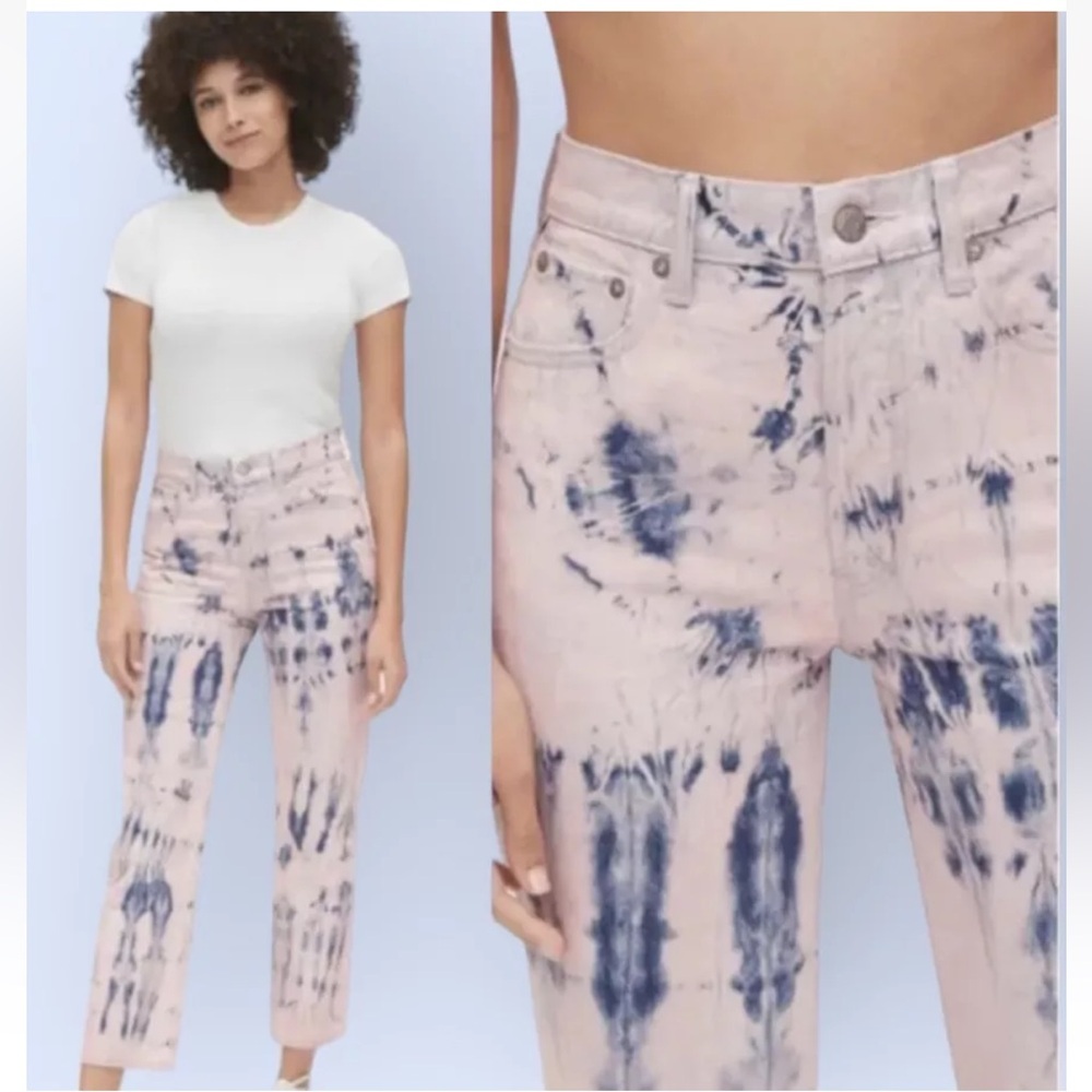 GAP 1969 Tie Dye High Rise Cheeky Straight Mom Jeans in Blue & Pink Size 6 NWT